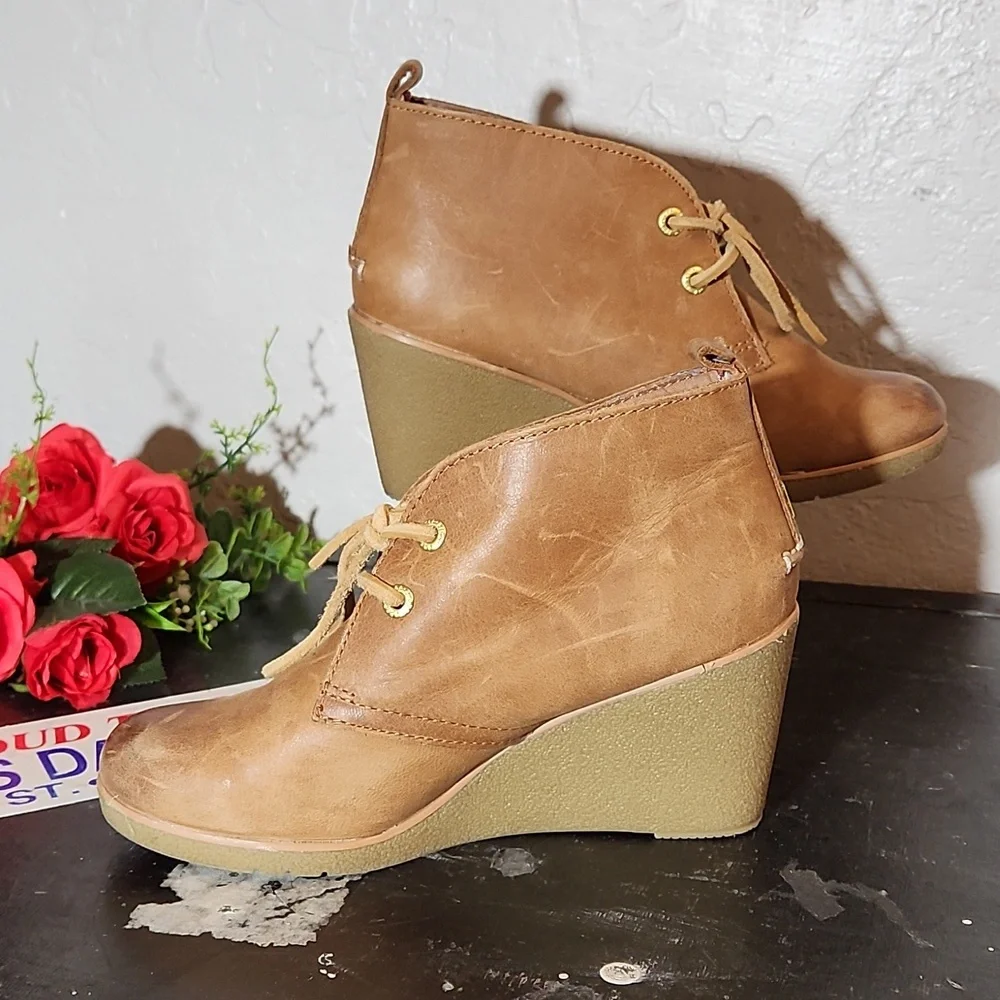 SPERRY Women's Harlow Burnished Leather Wedge Bootie 6